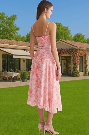 A Kesim Çiçek Desenli Şifon Abiye Elbise Trend Tasarım Kaliteli İşçilik Premium Kalite Modern Stil