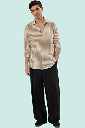 Erkek Klasik Çizgili Gömlek Pamuk Rahat Kesim Günlük Ve İş Hayatı Yaz Aylarının Vazgeçilmezi