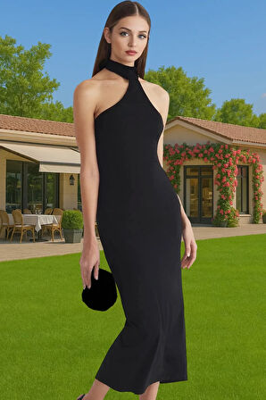 Vücudu Saran Asimetrik Yaka Kolsuz Örme Midi Abiye Elbise Günlük Kullanım İçin Kaliteli İşçilik