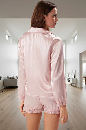 Ev Giyim Saten Pijama Takımı 2 Parça Uzun Kollu Şık Görünüm Mükemmel Uyum