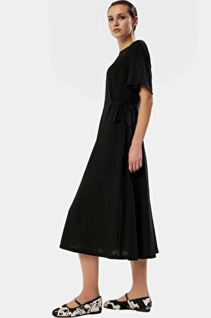 Polyester Krep Midi Elbise A Kesim Kısa Melek Kol Günlük Yazlık Mükemmel Uyum Rahat Ve Şık