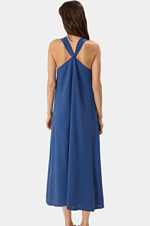 Yazlık Günlük Maxi Elbise Rahat Şık Polyester Dokuma V Yaka Uzun Ömürlü Seçkin Malzeme