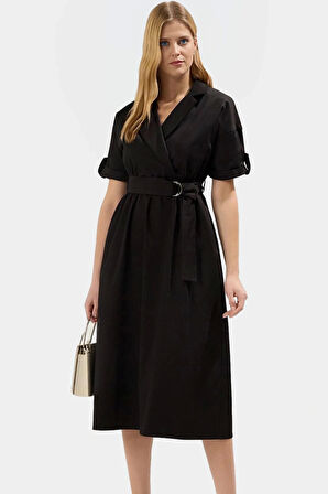 Yazlık Midi Elbise Rahat A Kesim Dokuma Kumaş Casual Stil Modern Dayanıklı Malzeme