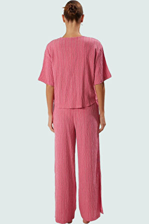 Plaj Şıklığı Dokuma Keten Karışımlı Rahat Pantolon Takım Trend Tasarım Modern Stil