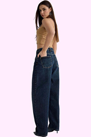 Kadın Pamuklu Denim Jean Pantolon Geniş Paça Günlük Kombinler Hafta Sonu Dayanıklı Malzeme