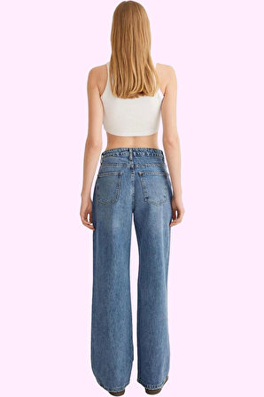 Kadın Pamuklu Denim Geniş Paça Pantolon Günlük Kullanım için Hafta Sonu Yaz Aylarının Vazgeçilmezi