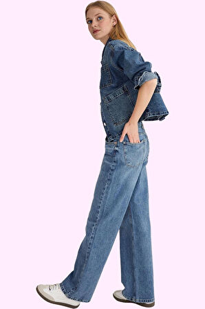 Kadın Pamuklu Denim Geniş Paça Pantolon Günlük Kullanım için Hafta Sonu Yaz Aylarının Vazgeçilmezi