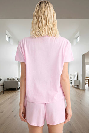 Rahat Yazlık Pijama Takımı Pamuklu Örme Renk Kalp Detaylı 2’li Günlük Kullanım İçin