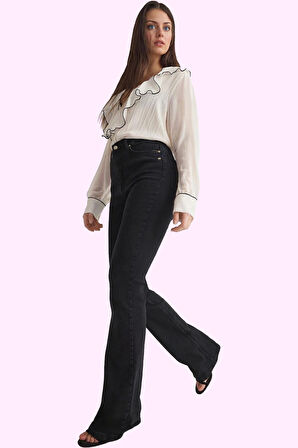 Kadın Denim Flare Jean Pantolon Yüksek Bel Rahat Kesim Günlük Hafta Sonu Dayanıklı Malzeme