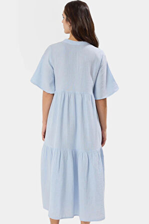 Yazlık Midi Elbise Pamuk Müslin Dokuma Geniş Kesim Yüksek Kalite Kaliteli İşçilik