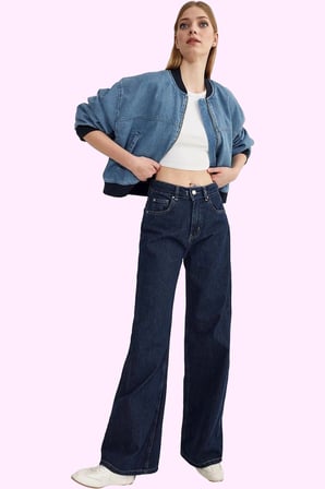 Kadın Pamuklu Denim Pantolon; Geniş Paça Günlük Şıklık Hafta Sonu Yaz Aylarının Vazgeçilmezi