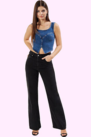 Kadın Denim Wide Leg Pantolon Pamuk Casual Stil Günlük Kullanım Yaz Aylarının Vazgeçilmezi
