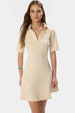 Pamuklu Mini Elbise Skater Kalıp Kısa Kol Renk Günlük Kullanım Modern Stil Yüksek Kalite