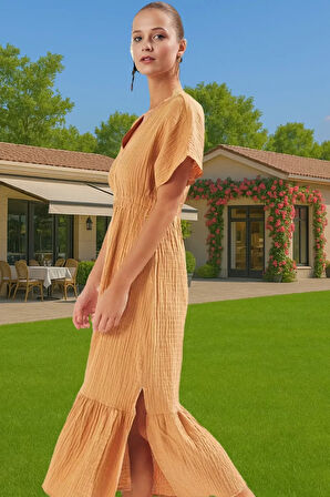 Rahat Müslin Plaj Elbisesi Tek Kol Büzgü Detaylı Yazlık Rahat Ve Şık Özenle Seçilmiş Seçkin Malzeme