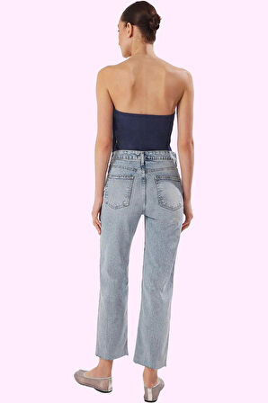 Kadın Denim Straight Jean Pantolon; Normal Bel Rahat Kalıp Günlük Stil Yaz Aylarının Vazgeçilmezi