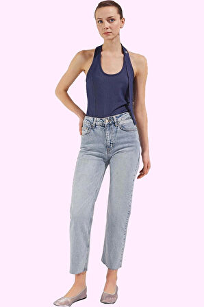 Kadın Denim Straight Jean Pantolon; Normal Bel Rahat Kalıp Günlük Stil Yaz Aylarının Vazgeçilmezi