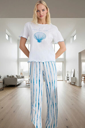 Çizgili Desenli Viskoz Pijama Takımı Nefes Alan Rahatlık Modern Stil Rahat Kullanım Özel Tasarım
