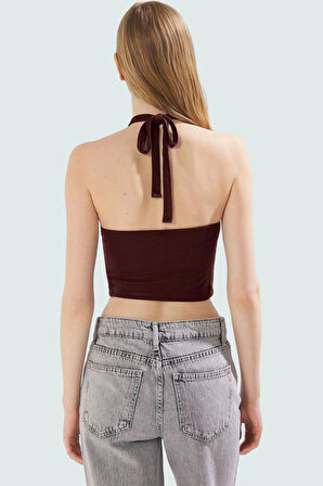 Yazlık Kadın Viskoz Bluz Halter Yaka Crop Fitted Kalıp Dayanıklı Malzeme Yüksek Kalite