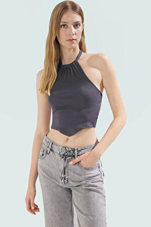 Yazlık Kadın Viskoz Bluz Halter Yaka Crop Fitted Kalıp Dayanıklı Malzeme Yüksek Kalite