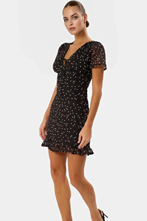 Kısa Kol Bodycon Puantiyeli Mini Tül Elbise Yaz için Yüksek Kalite Premium