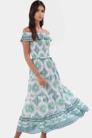 Dokuma Pamuklu A Kesim Maxi Elbise Çiçek Desenli Yazlık Rahat ve Şık Görünüm Trend Tasarım