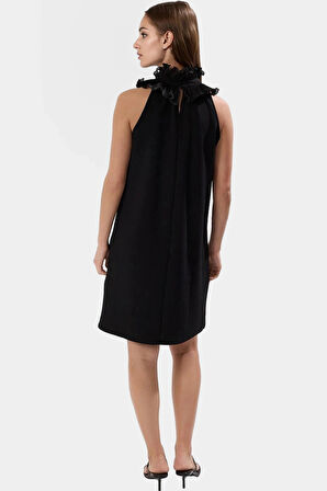 A Line Kolsuz Krep Elbise Dik Yaka Rahat Günlük Zarifane Tasarım Kaliteli İşçilik