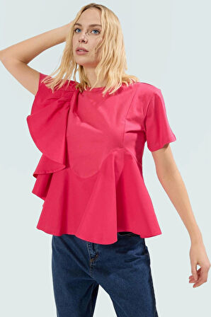 Yazlık Kısa Kollu Pamuklu Bluz Regular Kalıp Bisiklet Yaka Özel Tasarım Modern Stil Rahat Kullanım