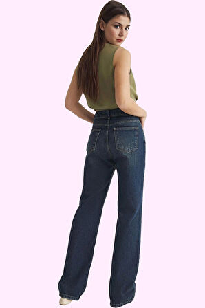 Kadın Pamuk Denim Pantolon Geniş Paça Rahat Kalıp Günlük Hafta Sonu Yaz Aylarının Vazgeçilmezi