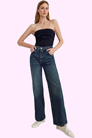 Kadın Pamuk Denim Jean Pantolon Yüksek Bel Geniş Paça Günlük Tarz Yaz Aylarının Vazgeçilmezi