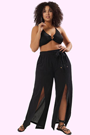 Kadın Düz Desenli Geniş Paça Plaj Pantolonu Rahat Yazlık Günlük Kullanım Dayanıklı Malzeme