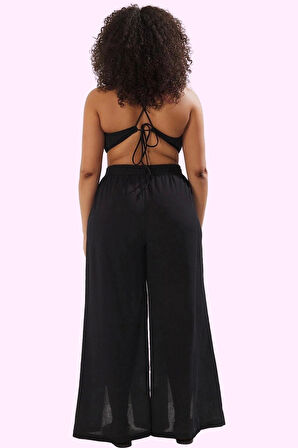 Kadın Düz Desenli Geniş Paça Plaj Pantolonu Rahat Yazlık Günlük Kullanım Dayanıklı Malzeme