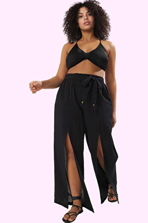 Kadın Düz Desenli Geniş Paça Plaj Pantolonu Rahat Yazlık Günlük Kullanım Dayanıklı Malzeme