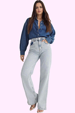 Kadın Denim Yüksek Bel Wide Leg Pantolon Pamuk Günlük Ve İş Hayatı Yaz Aylarının Vazgeçilmezi