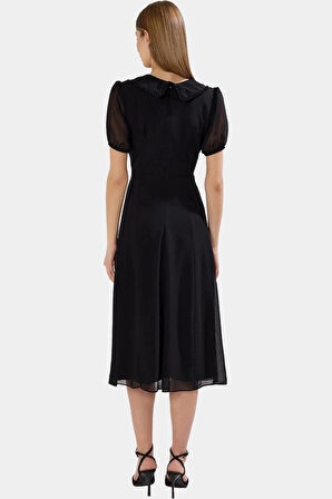 Astarlı Dokuma Şifon Elbise A Kesim Midi Boy Yazlık Profesyonel Görünüm Rahat Ve Şık