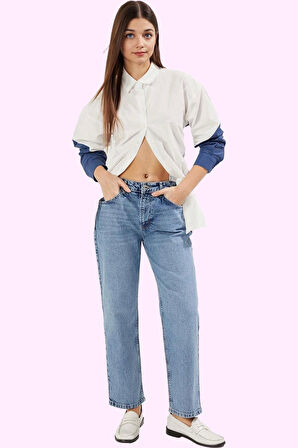 Kadın Normal Bel Düz Denim Straight Jean Pantolon Günlük Stil Hafta Sonu Dayanıklı Malzeme