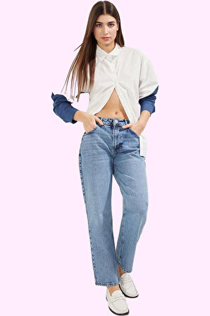 Kadın Normal Bel Düz Denim Straight Jean Pantolon Günlük Stil Hafta Sonu Dayanıklı Malzeme