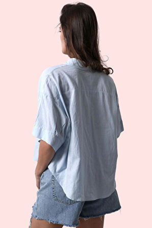 Kadın Pamuk Gömlek; Düz Desen; Kısa Kollu; Rahat Kalıp; Yazlık Günlük Kullanım Özel Günler