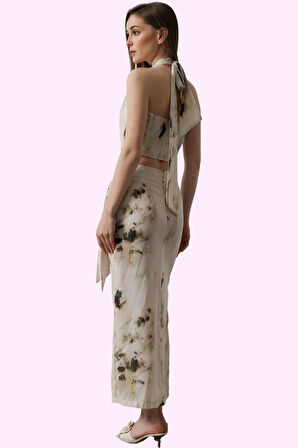 Kadın Anvelop Etek Pamuk Keten Karışımlı Dokuma Midi Boy Yüksek Bel Yaz Aylarının Vazgeçilmezi