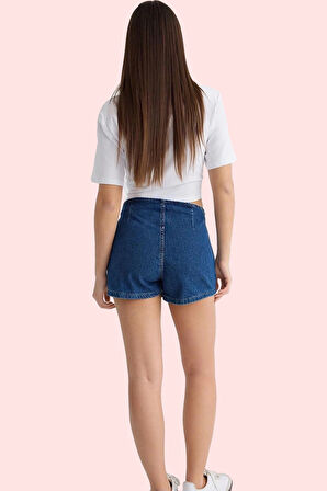 Kadın Pamuklu Kısa Boy Denim Şort Etek Düz Desen Normal Bel Bağcıklı Yaz Aylarının Vazgeçilmezi