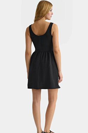 Yazlık A Line Mini Elbise Dokuma Kumaş Kolsuz Finike Mükemmel Uyum Premium Kalite