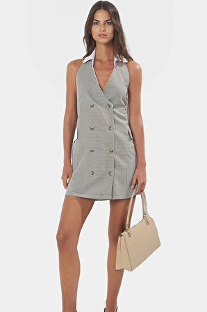 Kısa Kolsuz Ekose Ceket Elbise Polyester Dokuma Kumaş Yazlık Yüksek Kalite Rahat Ve Şık