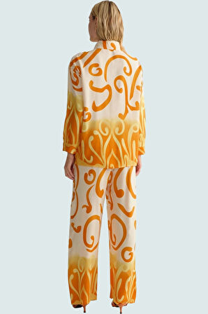 Viskoz Dokuma Takım Elbise Yüksek Bel Geniş Paça Şal Desen Premium Kalite Uzun Ömürlü