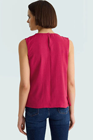 Rahat Aerobin Kumaştan Bisiklet Yaka Kolsuz Bluz Günlük Kombinler İçin Mükemmel Uyum