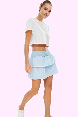 Kadın Mini Etek Terrycotton Kumaş Ekose Desenli Fırfırlı Şık Günlük Kullanım Modern Tasarım