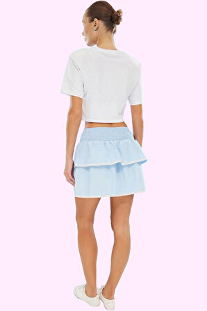 Kadın Mini Etek Terrycotton Kumaş Ekose Desenli Fırfırlı Şık Günlük Kullanım Modern Tasarım