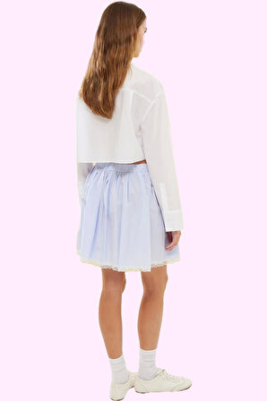 Kadın A line Mini Terrycotton Etek Çizgili Desenli Dantel Detayı ile Yazlık Kombinler Hafta Sonu