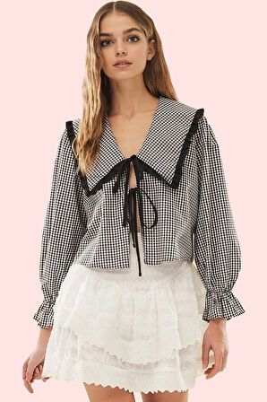 Kadın Ekose Terrycotton Dokuma Gömlek Regular Kalıp Yaka Günlük Kullanım Dayanıklı Malzeme