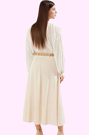 Kadın A line Maxi Etek Pamuk Keten Karışımlı Dokuma Yazlık Günlük Kullanım Kaliteli Malzeme