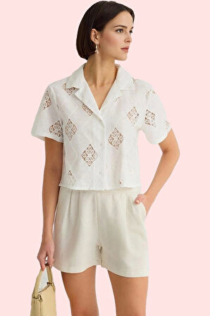 Kadın Brode Dokuma Gömlek Nakışlı Desenli Rahat Günlük Tarz Hafta Sonu Yaz Aylarının Vazgeçilmezi
