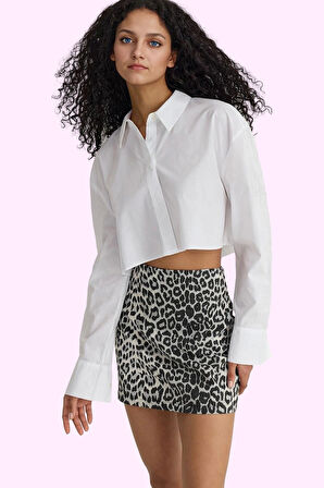 Kadın Pamuklu Mini Etek Leopar Desenli Gabardin Dokuma Günlük Stil Yaz Aylarının Vazgeçilmezi
